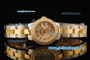 Rolex Datejust Automatic Movement ETA Coating Case with White Dial and Gold Roman Numerals-Diamond Bezel