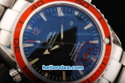 Omega Seamaster Automatic Movement ETA Coating Case with Black Dial-Red Bezel and Stick/Numeral Markers-SS Strap