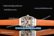 Franck Muller Art Deco Miyota Quartz Steel Case with Orange Leather Bracelet Black Markers and White Dial