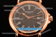 Patek Philippe Calatrava Miyota Quartz Rose Gold Case with Black Dial and Roman Numeral Markers