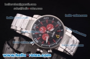 Ferrari Chronograph Miyota Quartz Full Steel with Black Dial and Three Red Subdials