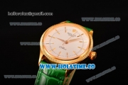 Rolex Cellini Time Asia 2813 Automatic Yellow Gold Case with White Dial Green Leather Strap and Stick Markers