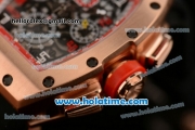 Richard Mille Felipe Massa Flyback Chrono Swiss Valjoux 7750 Automatic Rose Gold Case with Numeral Markers Black Rubber Bracelet and Skeleton Dial