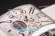 Franck Muller Long Island Tourbillon Automatic Movement Steel Case with White Dial and White Leather Strap