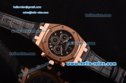 Audemars Piguet Royal Oak Chronograph Miyota OS20 Quartz Rose Gold Case with Black Leather Strap Black Dial and Dimond Markers