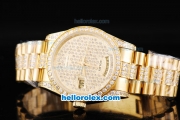 Rolex Day Date Oyster Perpetual Swiss ETA 2836 Automatic Movement Full Gold Case with Diamond Bezel and Diamond Dial