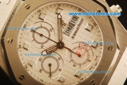 Audemars Piguet City of Sails Swiss Valjoux 7750 Automatic Steel Case with White Grid Dial and Black Leather Strap