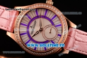 Jaeger-LeCoultre Lady Miyota Quartz Rose Gold Case with White MOP Dial Purple Stick Markers and Pink Leather Strap - Diamonds Bezel