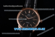 IWC Ingenieur Miyota 8205 Automatic Rose Gold Case with Black Dial Stick Markers and Black Leather Strap (YF)