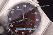 Omega Constellation Co-Axial Swiss ETA 2824 Automatic Full Steel Case with Brown Stripy Dial and Diamond Markers