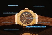 Hublot Big Bang Chronograph Miyota Quartz Rose Gold Case with Brown Carbon Fiber Dial and Brown Rubber Strap