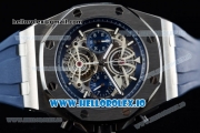 Audemars Piguet Royal Oak Offshore Tourbillon Chronograph Miyota Quartz Movement Steel Case Blue Dial With Stick Markers Blue Rubber Strap