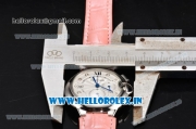 Cartier Ballon Bleu De Medium Chrono Miyota OS20 Quartz Steel Case with Pink Leather Strap Diamonds Markers and White Dial