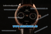 IWC Portuguese Automatic Clone IWC 52010 Automatic Rose Gold Case Black Dial and Black Leather Strap - (AAAF)