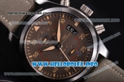 IWC Pilot's Watch Top Gun Miramar Chrono Swiss Valjoux 7750 Automatic Ceramic Case with Brown Dial and Grey Nylon/Leather Strap (YL)