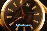 Omega Seamaster Co-Axial Automatic Yellow Gold Case with Black Dial and Black Leather Strap - ETA Coating