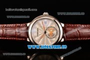 Cartier Rotonde De Swiss Quartz Steel Case with White Guilloche Dial and Brown Leather Strap