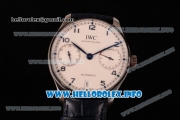 IWC Portuguese Power Reserve Clone IWC 52010 Automatic Steel Case with White Dial Arabic Number Markers and Blue Leather Strap - 1:1 Original (ZF)