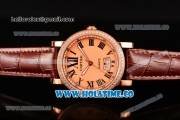 Cartier Rotonde De Miyota Quartz Rose Gold Case with Rose Gold Dial Diamonds Bezel and Roman Numeral Markers