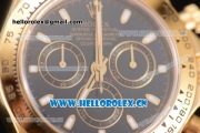 Rolex Cosmograph Daytona Clone Rolex 4130 Automatic Yellow Gold Case with Black Dial Stick Markers and Black Leather Strap (BP)