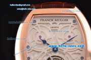 Franck Muller Giga Tourbillon ST22 Automatic Rose Gold Case with Brown Leather Strap and White Dial -Blue Hands