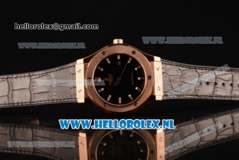 Hublot Classic Fusion 9015 Auto Rose Gold Case with Black Dial and Black Leather Strap