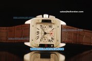 Cartier Santos 100 Swiss Valjoux 7753 Automatic Movement White Dial with Brown Leather Strap