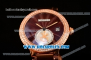 Cartier Rotonde De Miyota Quartz Rose Gold Case/Bracelet with Brown Dial and Diamonds Bezel