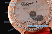 Chopard Happy Sport - Mickey Swiss Quartz Rose Gold Case Diamond Bezel with Red Leather Strap and White MOP Dial