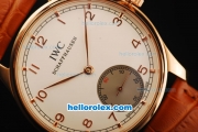 IWC Portuguese Asia 6497 Manual Winding Movement Rose Gold Case with White Dial and Brown Leather Strap