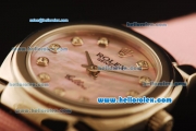 Rolex Cellini Swiss Quartz Steel Case with Pink MOP Dial and Diamond Markers-Pink Leather Strap