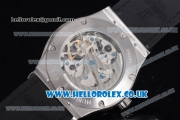 Hublot Classic Fusion Skeleton Asia Automatic Steel Case with Skeleton Dial Diamonds Bezel and Grey Leather Strap