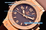 Hublot Big Bang Cappuccino Gold Swiss Quartz Rose Gold Case with Brown Rubber Strap and Brown Carbon Fiber Dial - Diamond Bezel