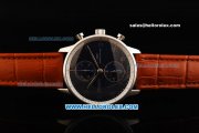 IWC Portuguese Chronograph Swiss Valjoux 7750 Automatic Movement Steel Case with Blue Dial and Leather Strap IWC Portuguese Chronograph Swiss Valjoux 7750 Automatic Movement Steel Case with Blue Dial and Leather Strap