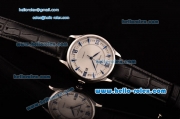 Vacheron Constantin Patrimony Swiss ETA 2836 Automatic Steel Case and Black Leather Strap with White Dial Blue Stick Markers