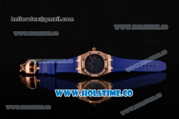 Audemars Piguet Royal Oak Lady Swiss Quartz Rose Gold/Diamonds Case with Blue Dial and Blue Rubber Strap (EF)