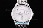 Jaeger-LECoultre Power Reserve Automatic with Full White Dial and Silver Case-SSband