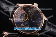 IWC Portuguese Tourbillon Asia ST25 Automatic Rose Gold Case with Black Dial Arabic Numeral Markers and Black Leather Strap