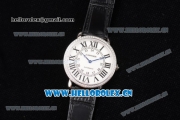 Cartier Rotonde De Tourbillon Asia 6497 Manual Winding Steel Case with White Dial and Diamonds Bezel Black Leather Strap