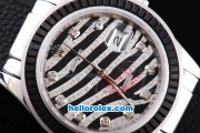 Rolex Datejust New Model Oyster Perpetual ETA Case with Black Ruby Bezel,Diamond Crested Dial and Black Rubber Strap