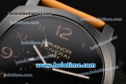 Panerai Luminor 1950 3 Days GMT PAM 00441 Clone P.9000 Automatic Titanium Case with Black Dial and Yellow Arabic Numeral Markers - 1:1 Original