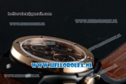 Hublot Classic Fusion Chronograph Swiss Valjoux 7750 Automatic Rose Gold Case with Black Dial Stick Markers and Brown Genuine Leather Strap