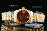 Rolex Datejust Automatic Movement ETA Coating Case with Brown Dial and Two Tone Strap