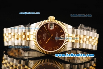 Rolex Datejust Automatic Movement ETA Coating Case with Brown Dial and Two Tone Strap