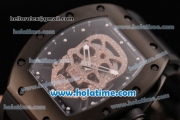 Richard Mille RM 52-01 Miyota 6T51 Automatic PVD Case with Diamonds Skull Dial and Black Rubber Bracelet