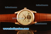 Jaeger-LECoultre Tourbillon Automatic Rose Gold Case with White Dial and Rose Gold Markers - Brown Leather Strap