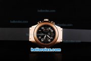 Hublot MDM Chronograph Miyota Quartz Movement Rose Gold Case with Black Dial and White Numeral Markers-Lady Size