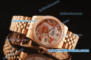 Rolex Datejust Asia 2813 Automatic Full Rose Gold with Diamond Bezel and White MOP Dial-Silver Roman Markers