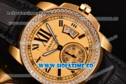 Cartier Calibre De Swiss ETA 2824 Automatic Yellow Gold Case with Diamonds Bezel and Roman Numeral Markers