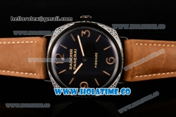 Panerai PAM 604 Radiomir Firenze 3 Days Asia 6497 Manual Winding PVD Case with Black Dial and Brown Leather Strap - Stick/Arabic Numeral Markers